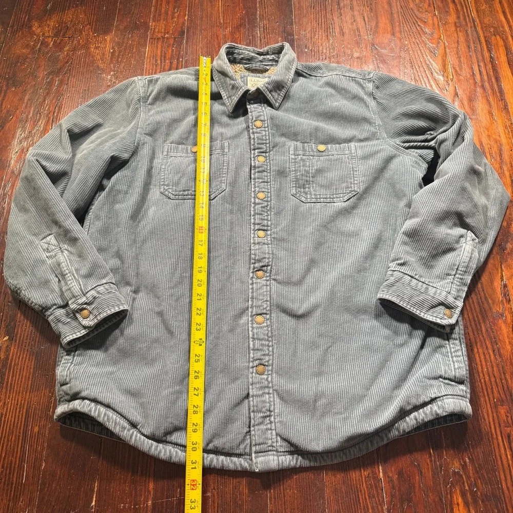 LL Bean‎ Corduroy Shacket Mens LT Blue Gray Sherpa Lined Shirt Jacket 512342